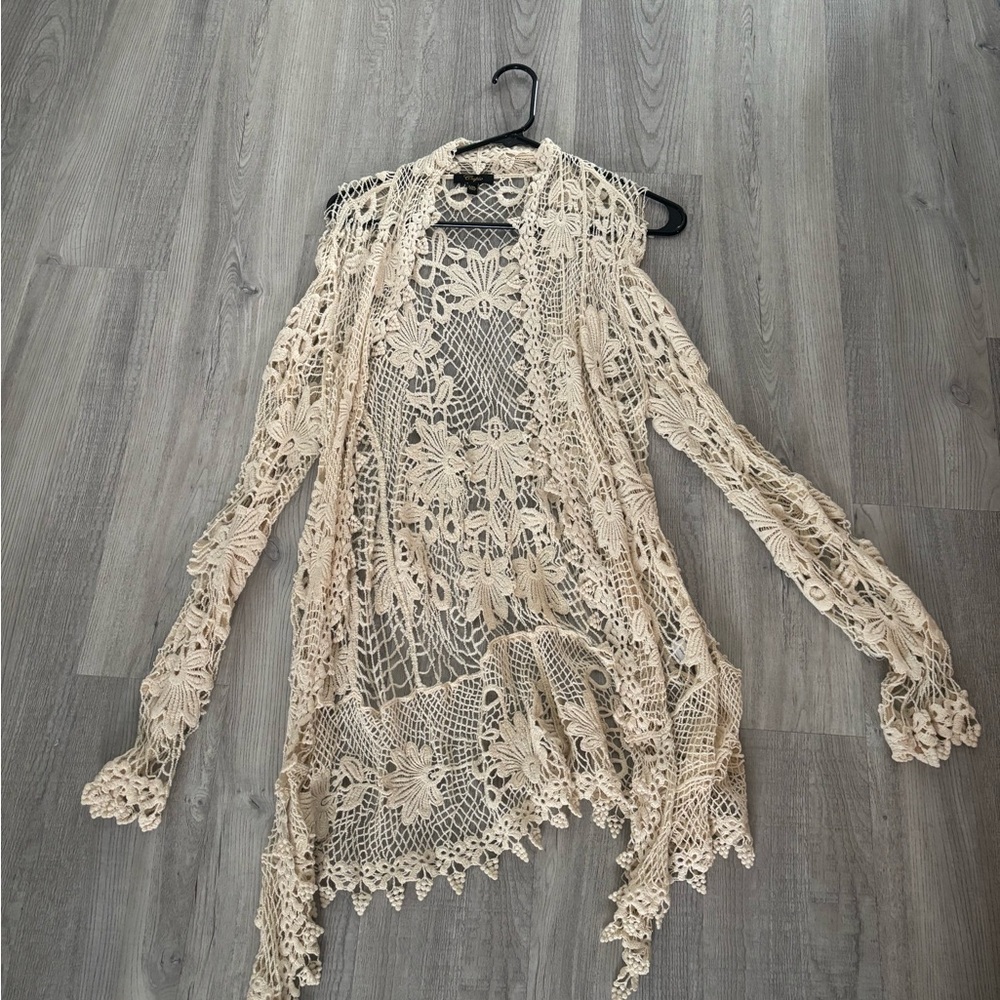 Cream lace long sleeve “cardigan”